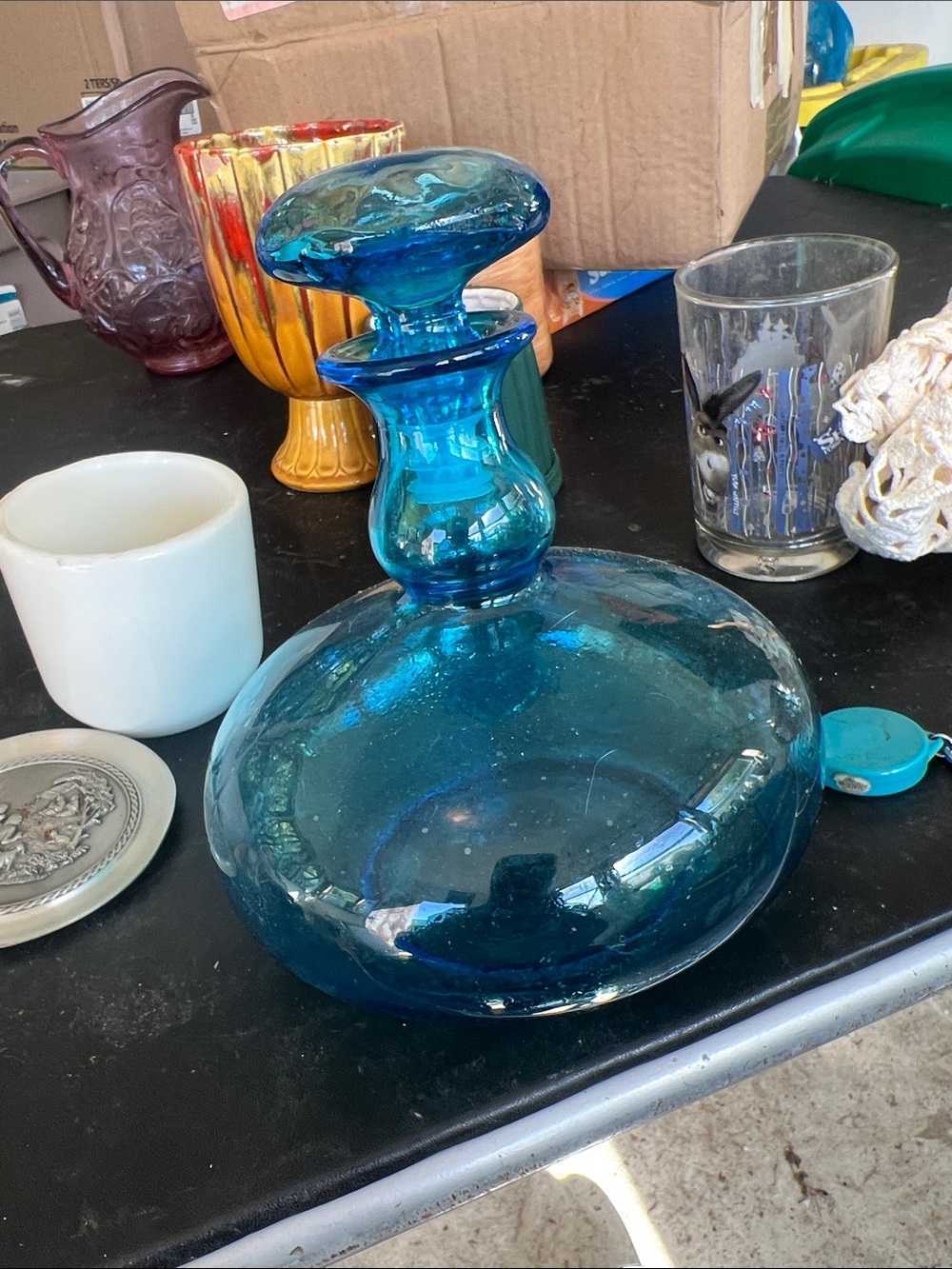 Vintage Blue Glass Decorative Perfume Bottle Decanter